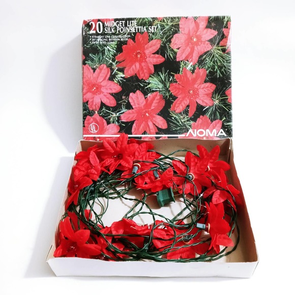 Vintage Noma Midget Lite Silk Poinsettia Set 20 Lights 34ft (hsu) - Picture 1 of 10